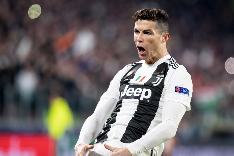 Cristiano Ronaldo of Juventus celebrates after winning the UEFA Champions League, round of 16, 2nd leg football match between Juventus and Atletico de Madrid on March 12, 2019 at Juventus Stadium in Turin, Italy. PHOTO/AFP 