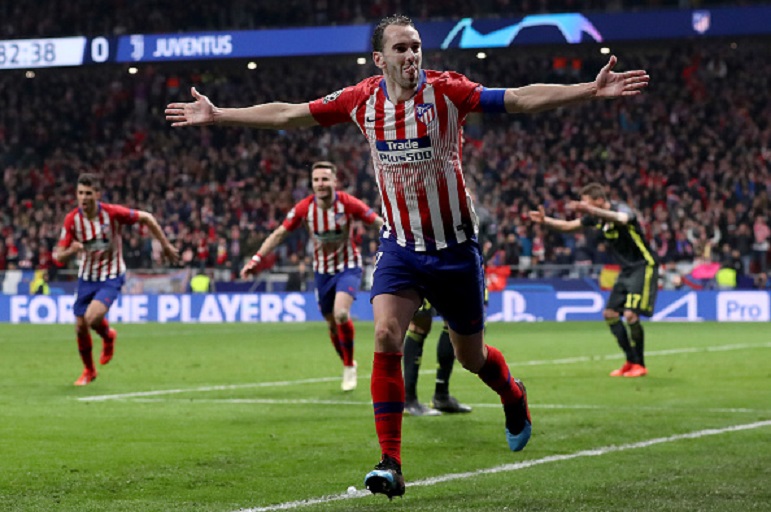 Diego Godin of Atletico Madrid celebrates after scoring his team's second goal during the UEFA Champions League Round of 16 First Leg match between Club Atletico de Madrid and Juventus at Estadio Wanda Metropolitano on February 20, 2019 in Madrid, Spain. PHOTO/GettyImages