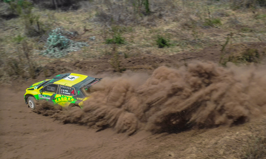 DUSTY RHODES: Onkar Rai's Skoda Fabia R5 in action at the KCB Nakuru Rally on Saturday, February 2, 2019. PHOTO/Courtesy