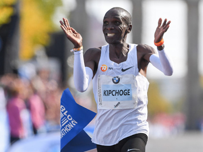 Eliud Kipchoge pictured after winning the 2018 BMW Marathon in a world record 2:01:39 on September 16, 2018. PHOTO/Berlin Marathon