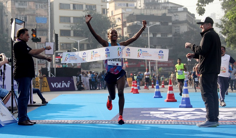 Ethiopia's Amane Gobena, women's winner of the Tata Mumbai Marathon 2018. PHOTO/Courtesy/Procam International