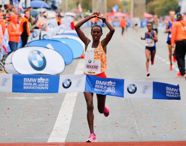 Ethiopian long-distance runner Ashete Bekere wins the 46th BMW Berlin Marathon on September 29, 2019 in Berlin, Germany. PHOTO | AFP