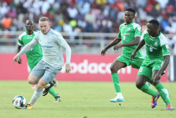 Everton FC forward Wayne Rooney (left) in action against Gor Mahia FC during their friendly at the National Main Stadium in Dar-es-Salaam on July 13, 2017. PHOTO/File
