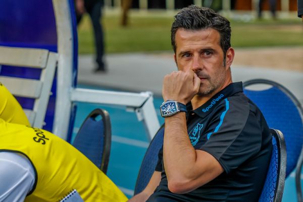 Everton FC manager, Marco Silva looks on pensively as his side take on Kariobangi Sharks FC at the MISC Kasarani Stadium on Sunday July 7, 2019. PHOTO/SPN