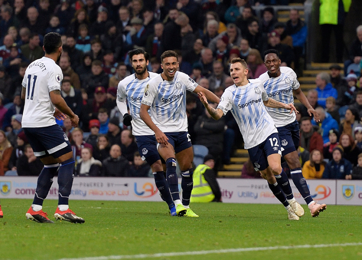 Everton FC players celebrate after scoring against Burnley FC in a 5-1 away win at Turf Moor on Wednesday, December 26, 2018. PHOTO/EvertonFC