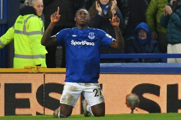 Everton's Italian midfielder Moise Kean celebrates scoring the opening goal during the English Premier League football match between Everton and Newcastle United at Goodison Park in Liverpool, north west England on January 21, 2020. PHOTO | AFP