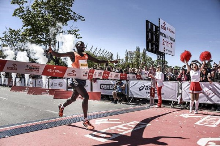 Ezekiel Omullo wins the Warsaw Marathon. PHOTO/IAAF