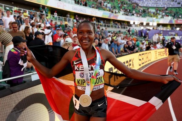 Faith Kipyegon of Team Kenya reacts after competing in the Women's 1500m Final on day four of the World Athletics Championships Oregon22 at Hayward Field on July 18, 2022 in Eugene, Oregon. PHOTO | AFP