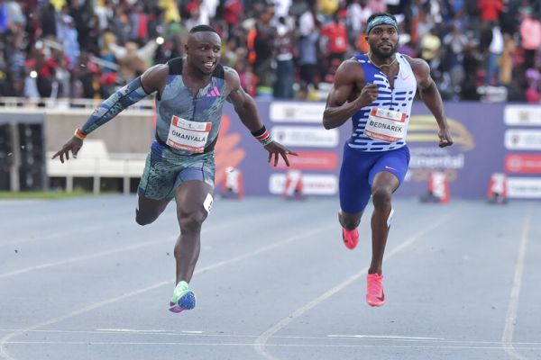 Ferdinand Omanyala and Kenneth Bednarek. PHOTO| AFP