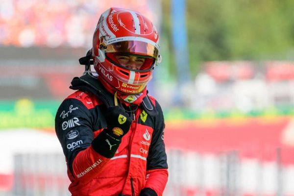 Ferrari's Monegasque driver Charles Leclerc celebrates after winning the Formula One Austrian Grand Prix on the Red Bull Ring race track in Spielberg, Austria, on July 10, 2022. PHOTO | AFP