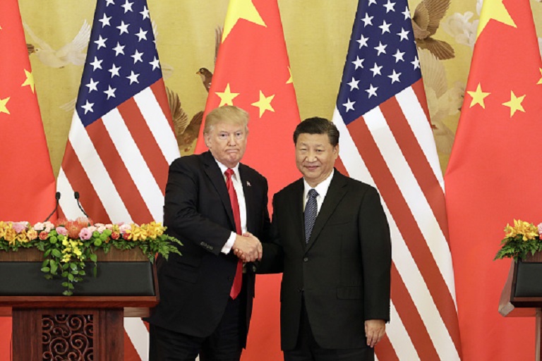 FILE: U.S. President Donald Trump, left, and Xi Jinping, China's president, shake hands during a news conference at the Great Hall of the People in Beijing, China, on Thursday, Nov. 9, 2017. Sunday, January 20, 2019, marks the second anniversary of U.S. President Donald Trump's inauguration.GETTY IMAGES