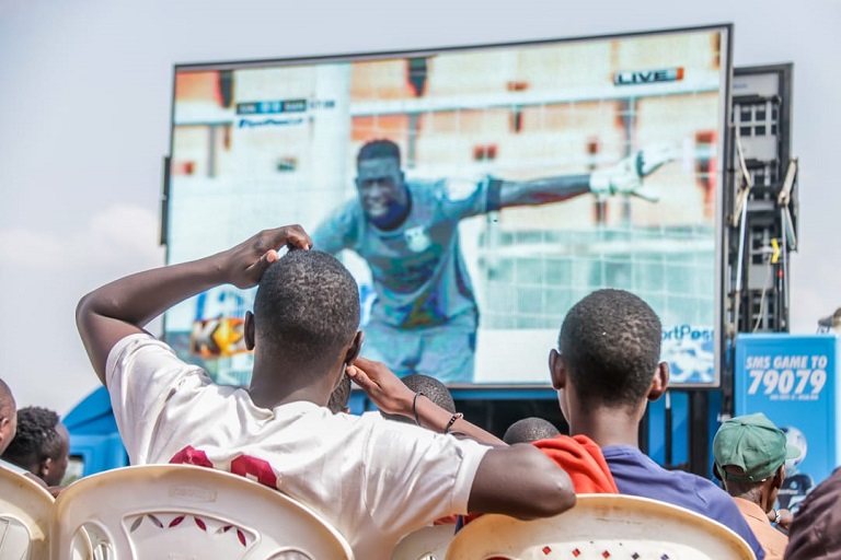 Football fans watch proceedings of 2019 SportPesa Cup matches at Kibera DC Grounds in Nairobi on January 22, 2019.PHOTO/SPN