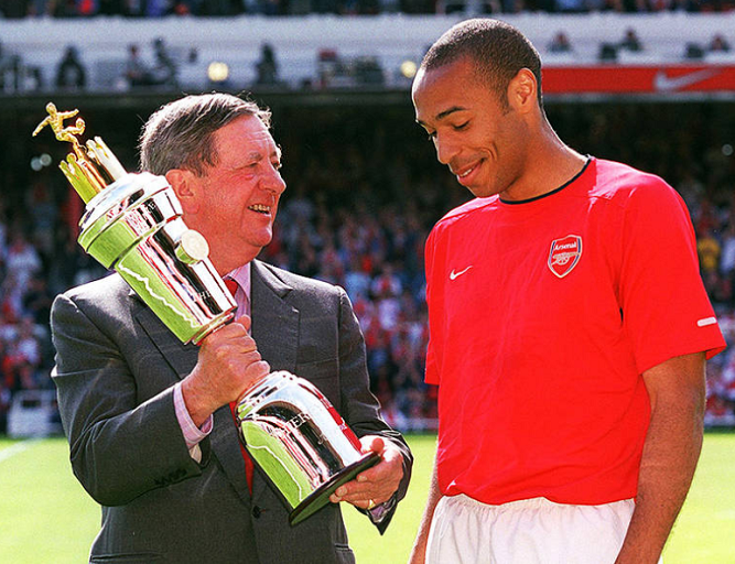 Former Arsenal FC chairman Peter Hill-Wood and French striker Thierry Henry. PHOTO/ArsenalFC