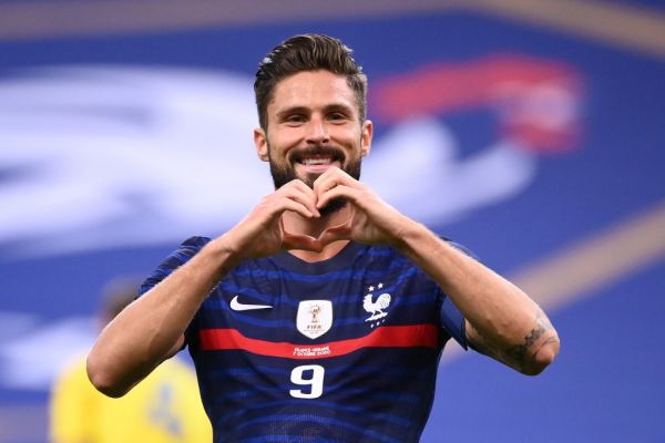 France's forward Olivier Giroud celebrates after scoring a goal during the International friendly football match between France and Ukraine, on October 7, 2020 in Saint-Denis, outside Paris. PHOTO | AFP