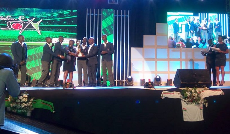 Friends School Kamusinga receiving their Boys Team of the Year trophy at the 2016 SOYA Awards. PHOTO/File