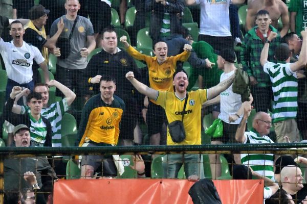 Glasgow supporters celebrate their team's goal during the UEFA Champions League first round qualifier match between Sarajevo and Celtic Glasgow, in Sarajevo, on July 9, 2019. PHOTO | AFP