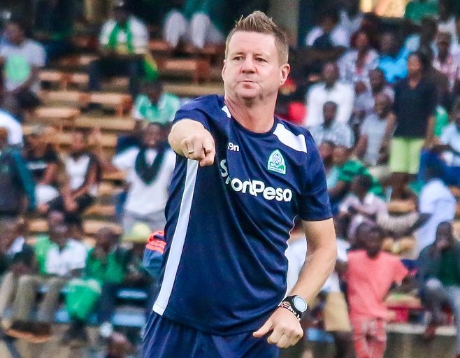 Gor Mahia FC coach Dylan Kerr gestures during the SportPesa Premier League (SPL) match against AFC Leopards SC at the Kasarani Stadium in Nairobi on Saturday, August 25, 2018. Gor won the game 2-0. PHOTO/SPN