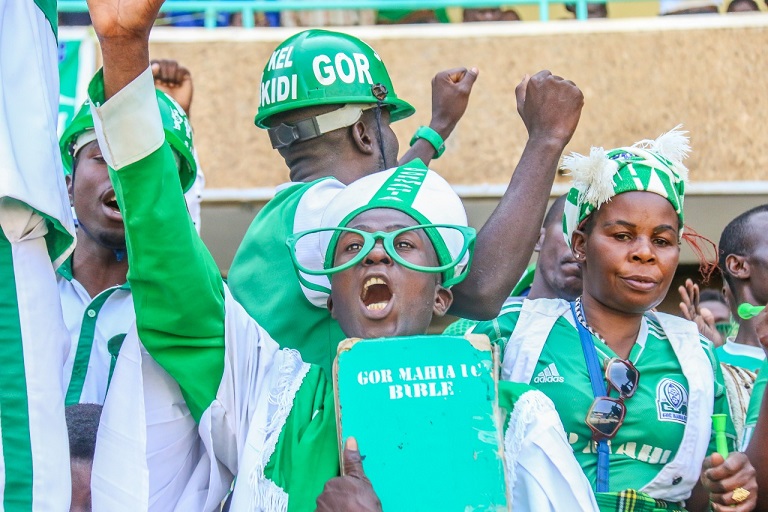 Gor Mahia FC fans in full voice during the recent Mashemeji Derby against AFC Leopards SC. PHOTO/SPN