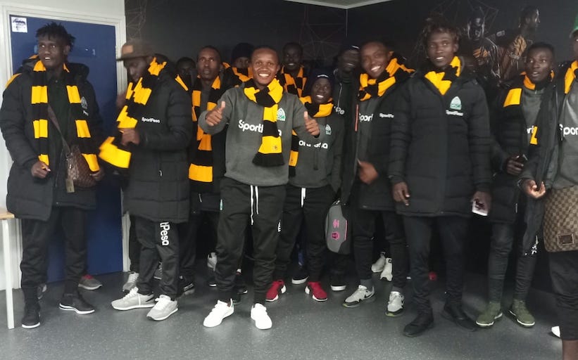 Gor Mahia FC players pose at the KCOM Stadium during their visit to Hull City FC on Wednesday, November 7, 2018. PHOTO/SPN