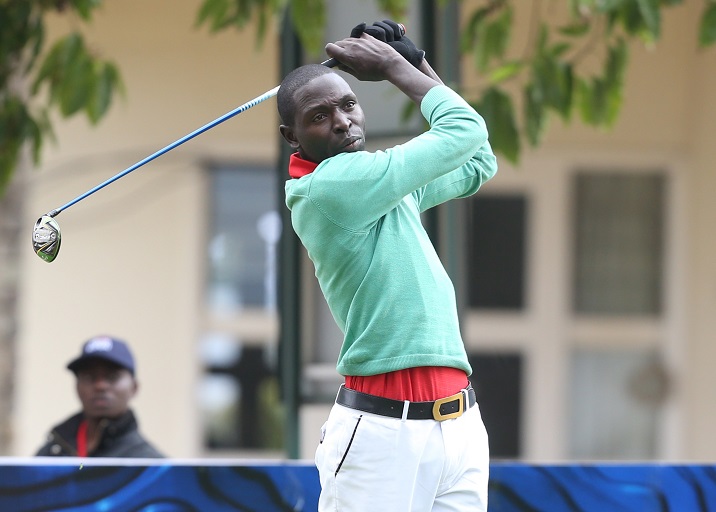 Great Rift Valley Lodge and Golf Resorts Justus Madoya follows the flight of his shot on Round Two of the 2019 Magical Kenya Open Golf Championship at the Karen Country Club. PHOTO/SPN