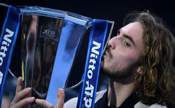 Greece's Stefanos Tsitsipas celebrates his victory at the ATP World Tour Finals tournament in London, Britain. PHOTO | AFP