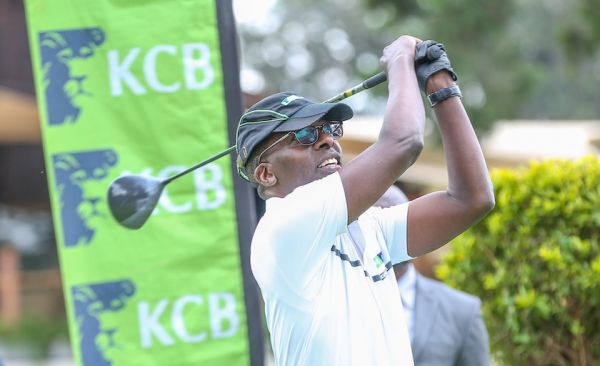 Group Chief Operating Officer, Sam Makome follows his tee after launching the 2019 KCB Karen Masters on May 16, 2019 at Karen Country Club. PHOTO/Courtesy