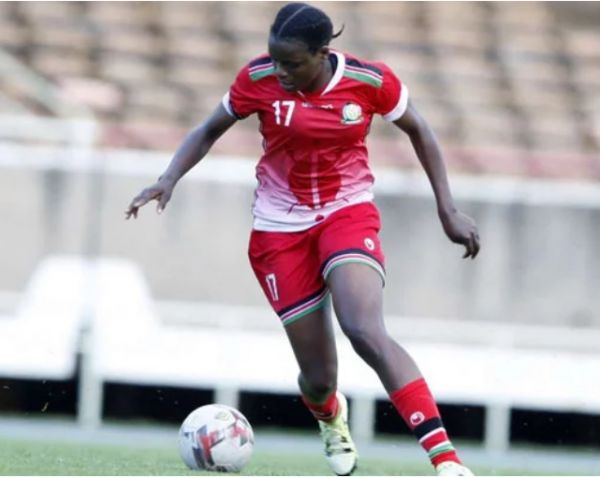 Harambee Starlets midfielder Corazone Aquino dribbles the ball during the 2020 Tokyo Olympic Games fourth round, first leg qualifier against against Zambia on November 8, 2019 at Moi International Sports Centre, Kasarani. The teams drew 2-2. PHOTO | CHRIS OMOLLO |  NATION MEDIA GROUP
