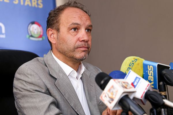 Harambee Stars head coach Sebastian Migne at the AFCON squad unveiling on Tuesday, May 14, 2019. PHOTO/AnthonyMwaki/SPN