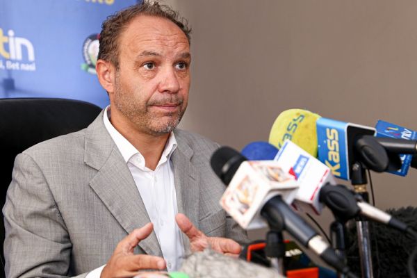 Harambee Stars head coach Sebastian Migne at the AFCON squad unveiling on Tuesday, May 14, 2019. PHOTO/AnthonyMwaki/SPN