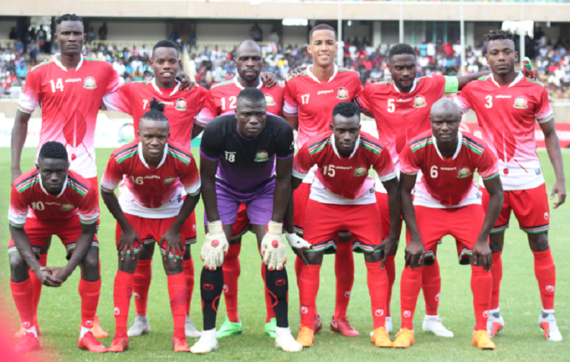 Harambee Stars pose for a picture ahead of the 2019 Africa Cup of Nations qualifier against Ghana at the Moi International Sports Center, Kasarani in Nairobi on Saturday, September 8, 2018. PHOTO/FKF