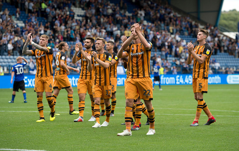 Hull City FC players applaud their travelling fans following their 1-1 draw at Sheffield Wednesday FC on Saturday, August 11, 2018. PHOTO/Hull City FC