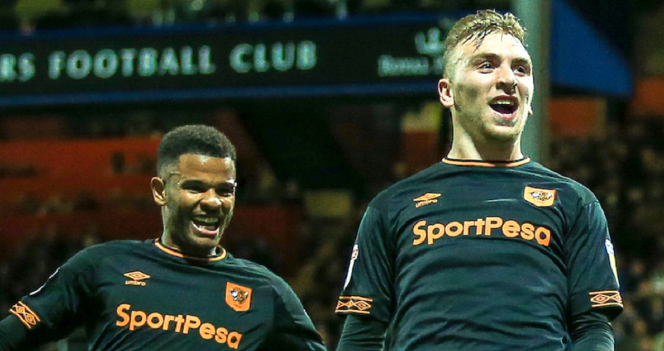 Hull City FC players Jarrod Bowen and Frazier Campbell celebrate during a previous Championship game. PHOTO/HullCityFC 