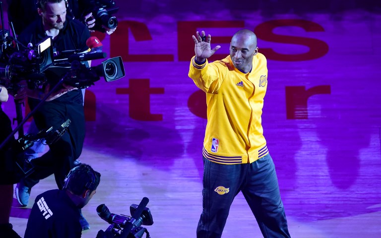 In this file photo taken on April 13, 2016, Kobe Bryant waves to fans as he takes the court for his last game for the Los Angeles Lakers against Utah Jazz in their season-ending NBA western division matchup n Los Angeles. Bryant is confident the Los Angeles Lakers are on the road to recovery and will soon be "laughing" at fans of the all-conquering Golden State Warriors. Bryant said the iconic NBA franchise would soon be challenging for honours once more. PHOTO/AFP