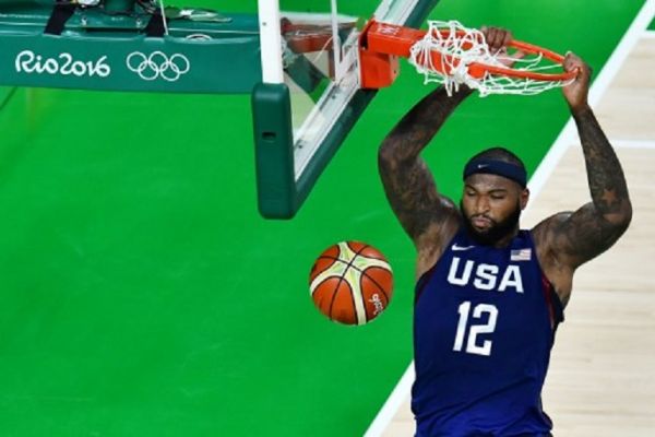 In this file photo taken on August 21, 2016 USA's centre DeMarcus Cousins slam dunks during a Men's Gold medal basketball match between Serbia and USA at the Carioca Arena 1 in Rio de Janeiro during the Rio 2016 Olympic Games.PHOTO/ AFP