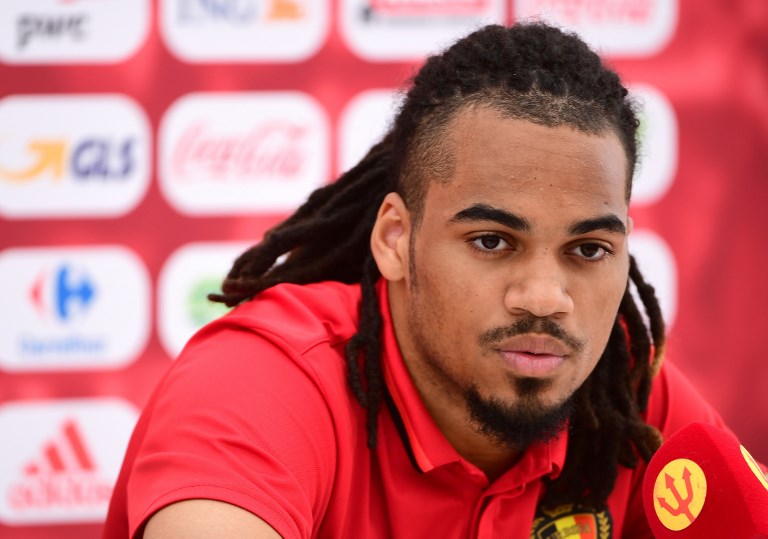 In this file photo taken on June 11, 2016 Belgium's defender Jason Denayer gives a press conference during the Euro 2016 football tournament at Le Haillan near Bordeaux, western France. Manchester City's Belgian defender Jason Denayer has signed a four-year contract with Lyon, the football club announced on August 21, 2018.PHOTO/AFP