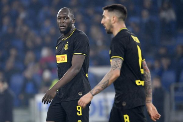 Inter Milan's Belgian forward Romelu Lukaku (L) reacts at the end of the Italian Serie A football match Lazio Rome vs Inter Milan on February 16, 2020 at the Olympic stadium in Rome. PHOTO | AFP