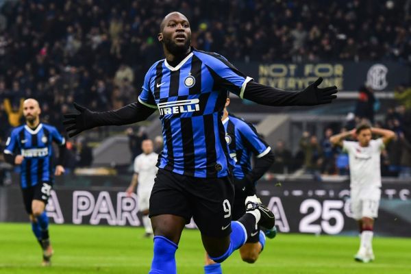 Inter Milan's Belgian forward Romelu Lukaku celebrates after opening the scoring during the Italian Cup (Coppa Italia) round of 16 football match Inter Milan vs Cagliari on January 14, 2020 at the San Siro stadium in Milan. PHOTO | AFP