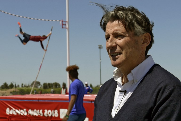 International Association of Athletics Federations (IAAF) President Sebastian Coe gestures during an interview with AFP at the Youth Olympic Park in Buenos Aires on October 10, 2018. Britain's Sebastian Coe, said the IAAF "will probably" take a decision on a possible return of Russia to international competitions, during a meeting of its Council next December 4 in Monaco, after the Russian Federation of Athletics appealed last September the suspension -imposed in 2015 for doping- before the TAS. PHOTO/AFP