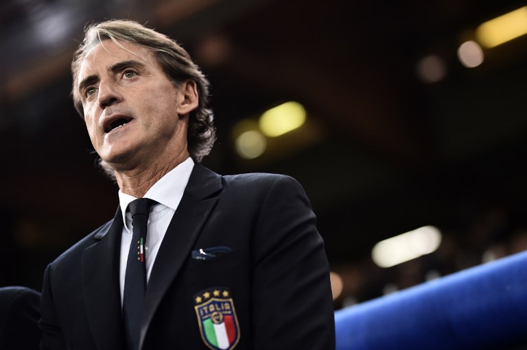 Italy's head coach Roberto Mancini is pictured prior to the friendly football match Italy vs Ukraine on October 10, 2018 at the Luigi-Ferraris stadium in Genoa. PHOTO/AFP