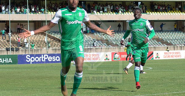 Jacques Tuyisenge celebrates scoring against Lobi Stars FC of Nigeria in their CAF Champions League first round clash in Nairobi. PHOTO/File