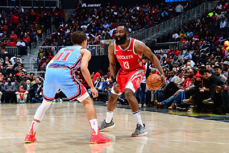 James Harden #13 of the Houston Rockets handles the ball against the Atlanta Hawks on March 19, 2019 at State Farm Arena in Atlanta, Georgia. PHOTO/GettyImages