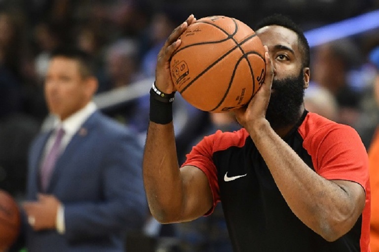 James Harden #13 of the Houston Rockets participates in warmups prior to a game against the Milwaukee Bucks at Fiserv Forum on March 26, 2019 in Milwaukee, Wisconsin. PHOTO/GETTY IMAGES