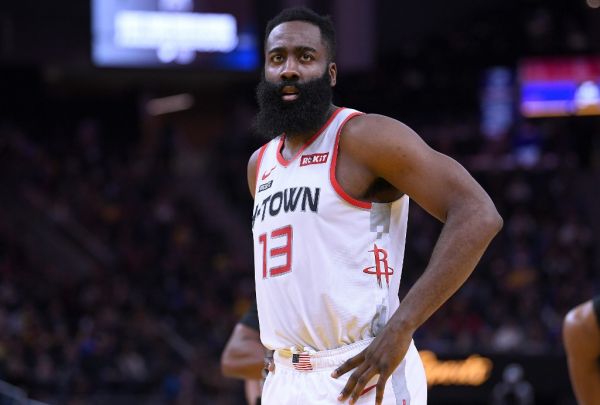 James Harden #13 of the Houston Rockets reacts after a teammate was called for a foul against the Golden State Warriors during the second half of an NBA basketball game at Chase Center on December 25, 2019 in San Francisco, California. PHOTO | AFP