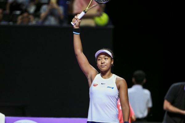 Japanese professional tennis player Naomi Osaka competes against Czech professional tennis player Petra Kvitova during a group match of WTA Finals 2019 tennis tournament in Shenzhen city, south China's Guangdong province, 27 October 2019. PHOTO | AFP