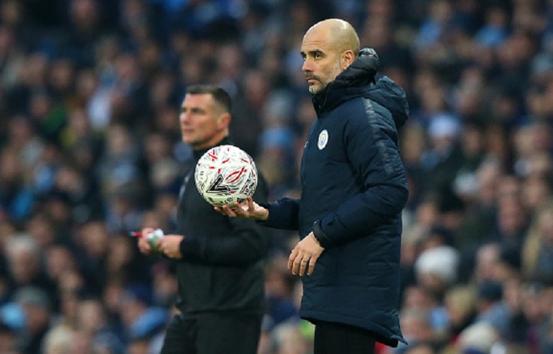 Josep Guardiola, Manager of Manchester City looks on during the FA Cup Third Round match between Manchester City and Rotherham United at the Etihad Stadium on January 6, 2019 in Manchester, United Kingdom. PHOTO/GettyImages