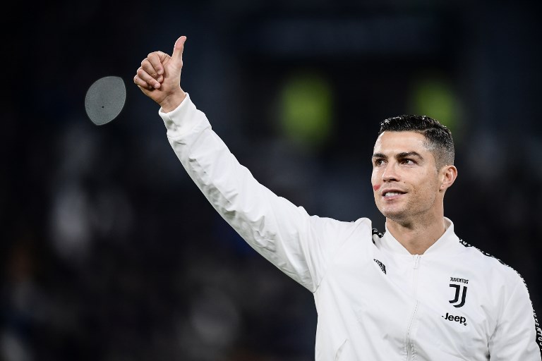 Juventus' Portuguese forward Cristiano Ronaldo gestures prior to the Italian Serie A football match Juventus vs Spal 2013 on November 24, 2018 at the Juventus stadium in Turin. PHOTO/AFP