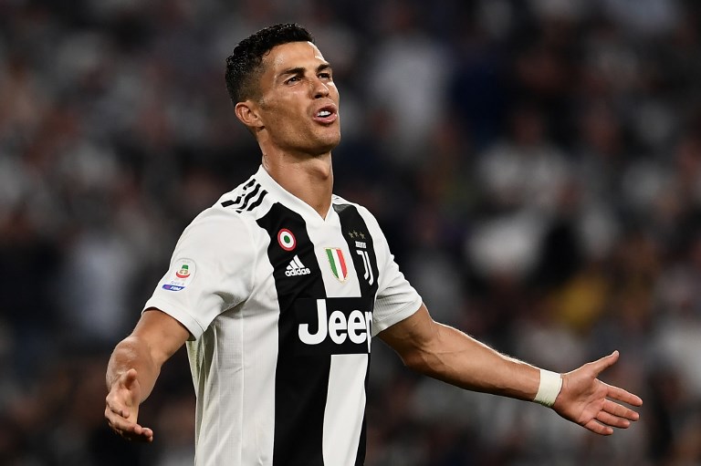 Juventus' Portuguese forward Cristiano Ronaldo reacts during the Italian Serie A football match Juventus vs Napoli on September 29, 2018 at the Juventus stadium in Turin. PHOTO/AFP