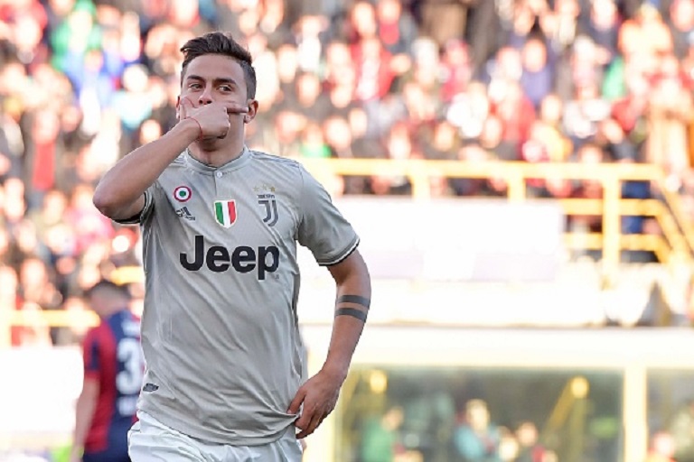 Juventus player Paulo Dybala celebrates 0-1 goal during the Serie A match between Bologna FC and Juventus at Stadio Renato Dall'Ara on February 23, 2019 in Bologna, Italy. PHOTO/GettyImages