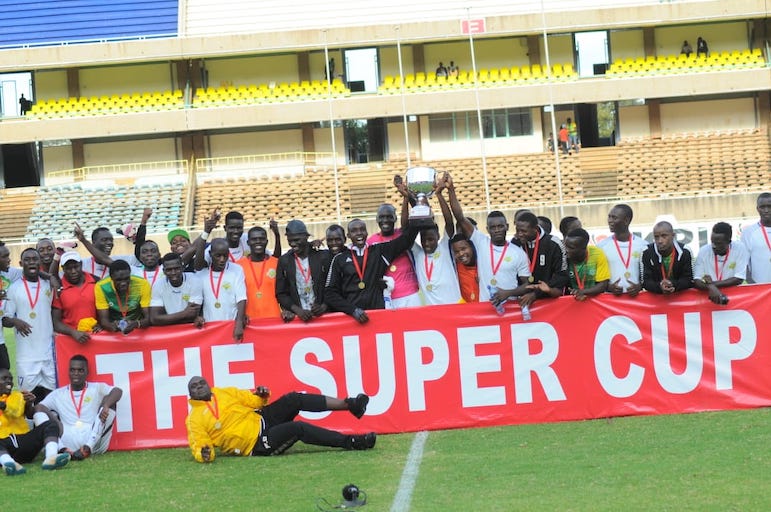 Kariobangi Sharks FC pose with the 2018/19 Kenyan Premier League Super Cup on Sunday, December 2, 2018. PHOTO/SPN