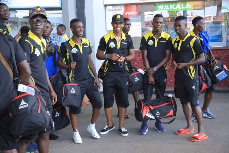 Karobangi Sharks FC players arrive at the Julius Nyerere International Airport in Dar es Saalam for the third edition of the SportPesa Cup on Saturday, January 19, 2019. PHOTO/SPN